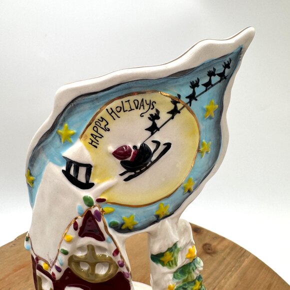 Blue Sky Clayworks Heather Goldminc santa and reindeer House Tea Light Votive ho - Picture 2 of 9